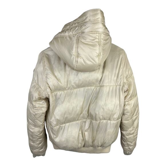 Abercrombie & Fitch Womens size XS Nylon Hooded Puffer Coat Jacket Cream - Picture 2 of 11